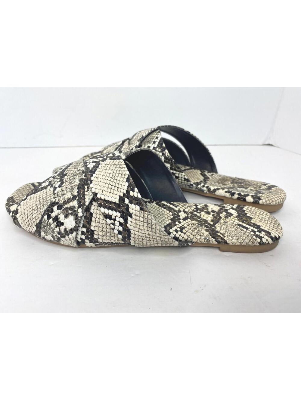 Qupid Black /brown /ivory Snake Print Faux Leather Slides Sandals, Size 7 - Picture 4 of 16